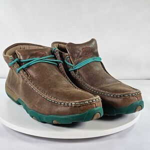 Twisted X Womens Driving Moc Chukka Boots Brown Teal Leather WDM0020 Size 9.5 M
